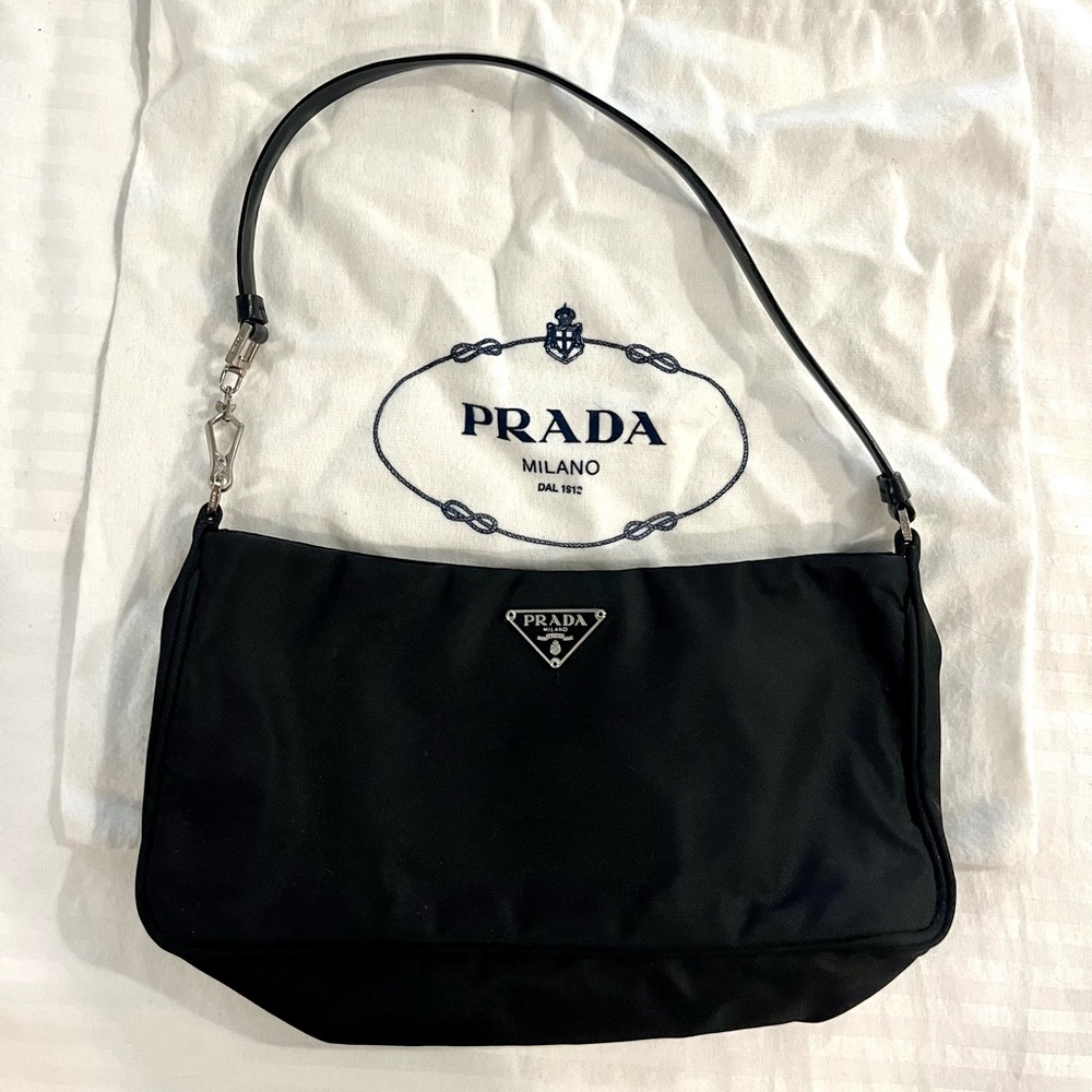 Authentic Vintage Prada Black Nylon Tessuto Mini Shoulder Bag Silver Hardware